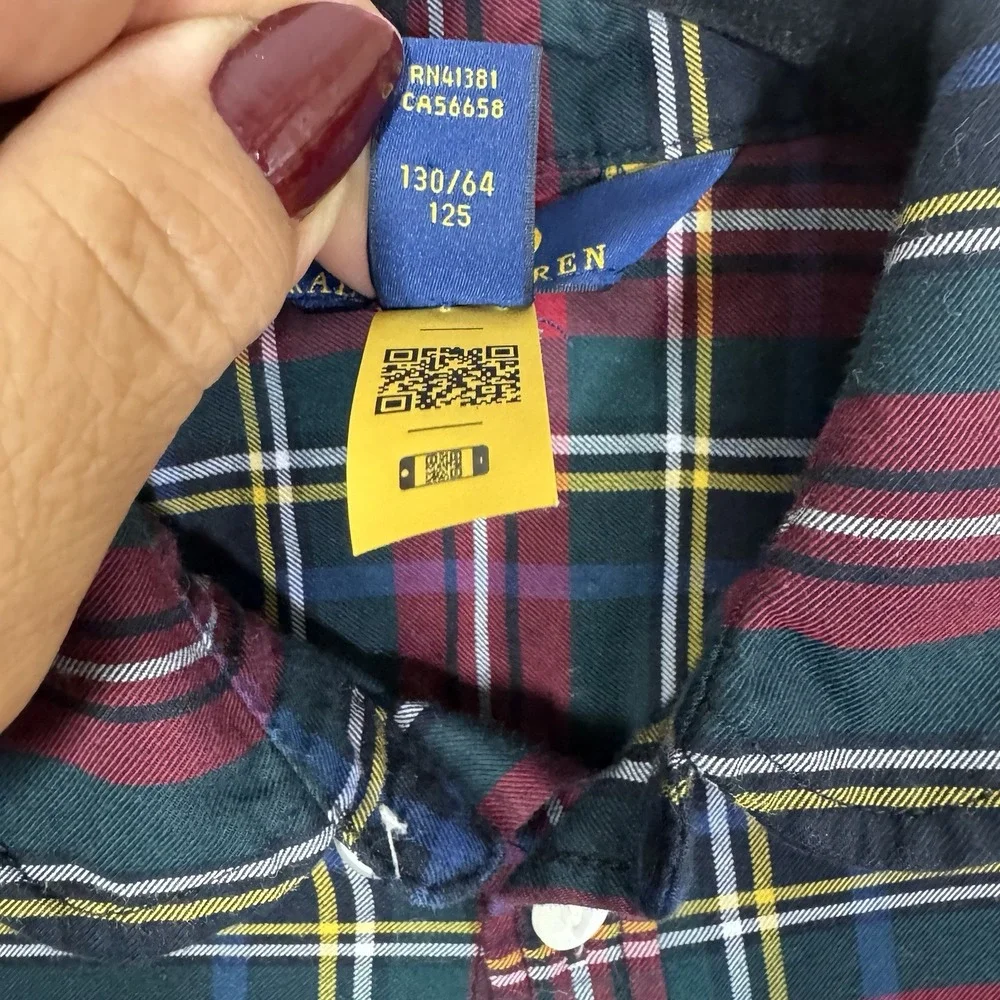 Polo Ralph Lauren Girls Plaid Shirt Dress Red Blue Tartan Size 6X Holiday Xmas